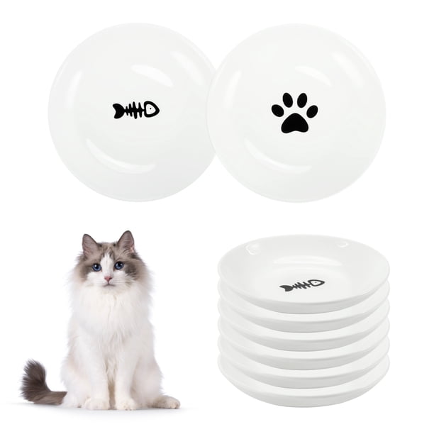 Tazón de Comida para Gatos de Bargains Únicos, Diseño de Cerámica Poco Profundo y Ancho, Tazones para Gatos, Platos para Comida y Agua para Gatos de Interior, Blanco y Negro
