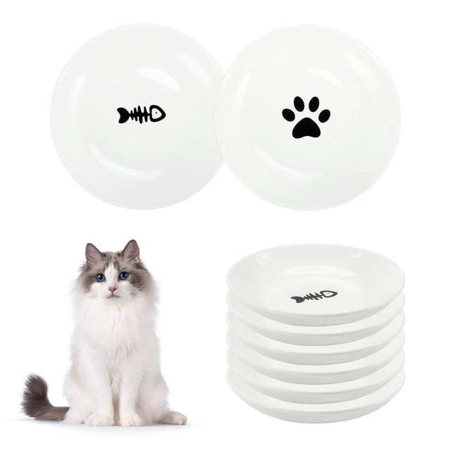 Tazón de Comida para Gatos de Bargains Únicos, Diseño de Cerámica Poco Profundo y Ancho, Tazones para Gatos, Platos para Comida y Agua para Gatos de Interior, Blanco y Negro