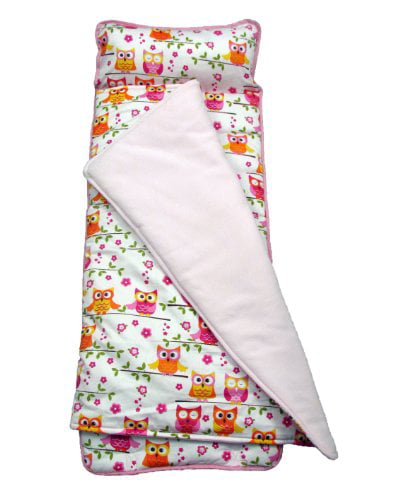 SoHo Pink Owls nap mat for toddler preschool day care with pillow lightweight rolled nap mats 