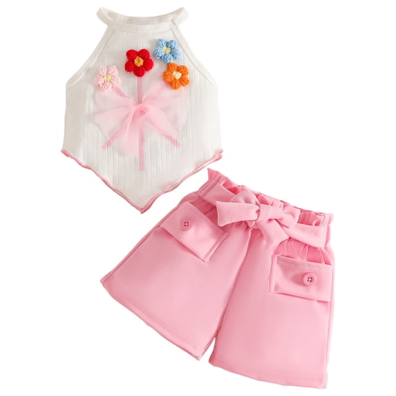 XZNPDUCQ Toddler Baby Girl Summer Clothes Set Outfit Short Sleeve T-Shirt and Shorts 2Pcs Suit for Girls Summer Short Set Outfit 18-24 Months,Pink