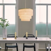 Novogratz x Globe Janis 1-Light Matte Gold Pendant Light with White Fabric Fringe Shade