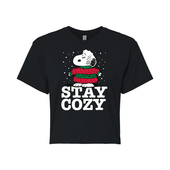 Peanuts - Stay Cozy - Juniors Cropped Cotton Blend T-Shirt