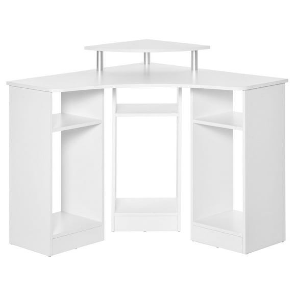 HOMCOM Bureau d'Ordinateur en Forme de L avec Support de Moniteur, Bureau d'Étude de Bureau d'Angle à Domicile pour Petit Espace, Blanc