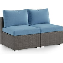 RoyalCarft 2 Piece Patio Armless Sofa, Outdoor Wicker Sectional Furniture with Cushion, Additional Loveseats for Garden Backyard, Blue