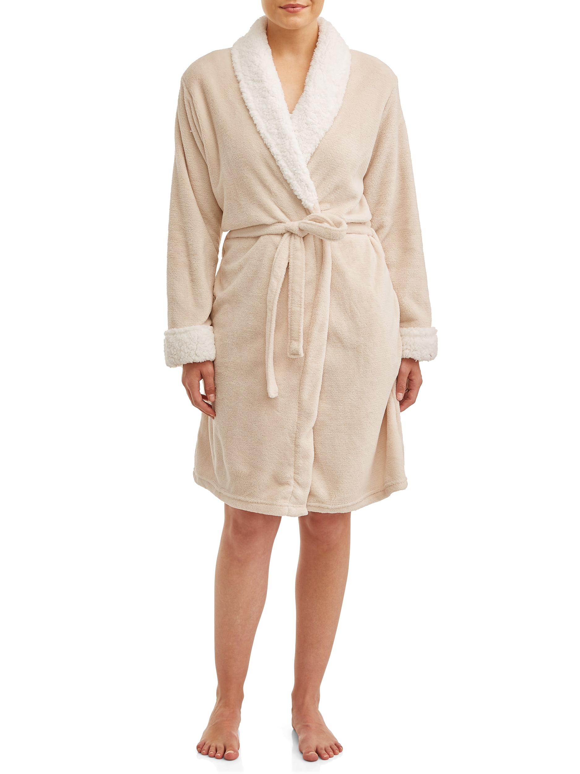 Blue Star Clothing Women's 3/4 Length Plush Body Robe with Sherpa Trim