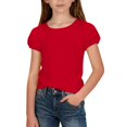 thumbnail image 5 of MZXELPRJD Girls Puff Short Sleeve Tops Kids Summer T Shirts Teens Crewneck Fashion Tees Toddler Solid Color Short Sleeve Round Neck Blouse, 5 of 5
