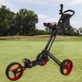 thumbnail image 2 of Northlight 48" Black and Red Easy Folding 3 Wheel Golf Bag Push Cart, 2 of 7