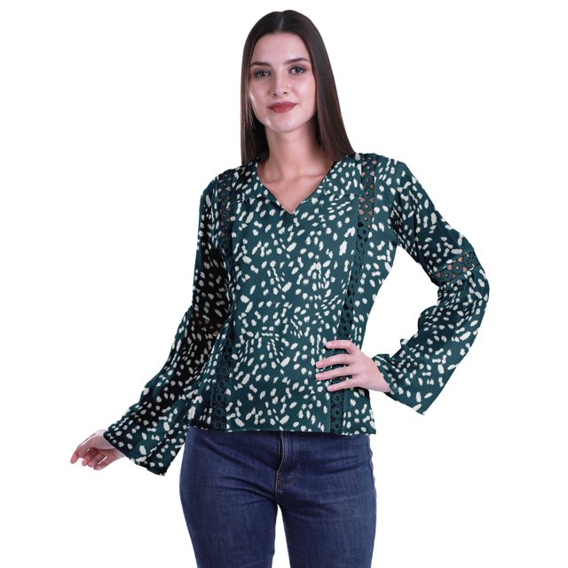 Moomaya Kurta Col Kurta Dentelle Détails Imprimé Manches Longues Tunique