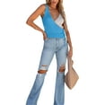 thumbnail image 2 of Arvbitana Women's Summer Knitting Vest Contrast Color Sleeveless V-Neck Side Strappy Slim Backless Tank Tops Clubwear, 2 of 6