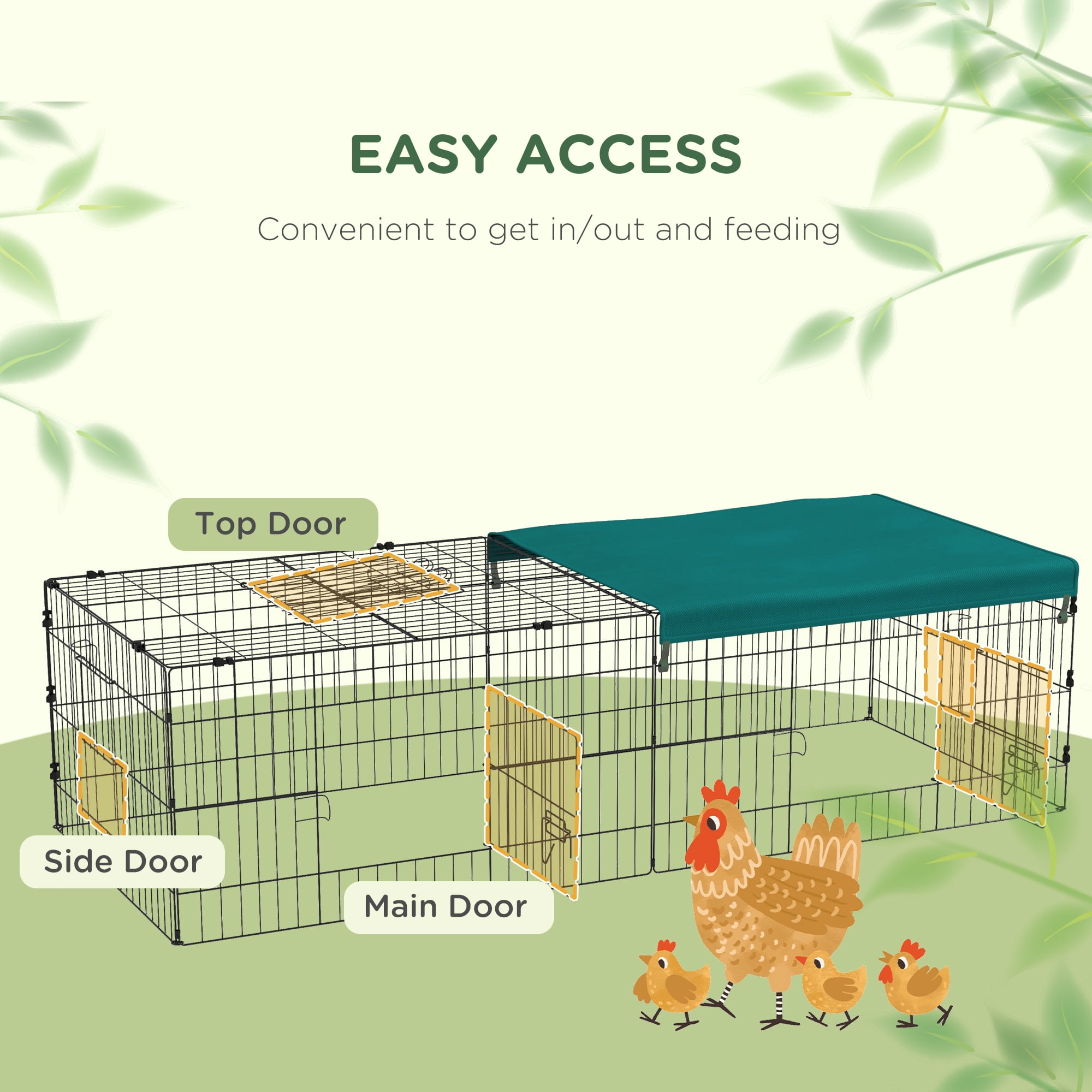 Pet Playpen PawHut 73" Small Animal Playpen, Pet Playpen Yard Fence for Rabbits, Chicken, Chinchillas with Roof for Indoor & Outdoor, Green,Guinea Pig Cage