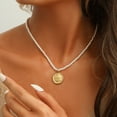 thumbnail image 6 of Fmlxio Initial Necklaces for Women Gold Pearl Coin Short Necklace Collarbone Chain Necklace Female on Clearance, 6 of 6