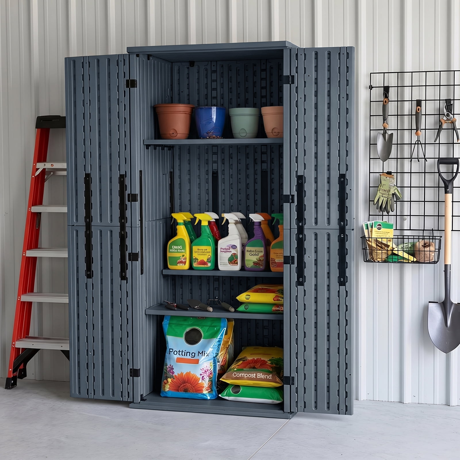 ZYJOYY, Outdoor Storage Cabinet, 30 Cu ft, Waterproof Resin Gray