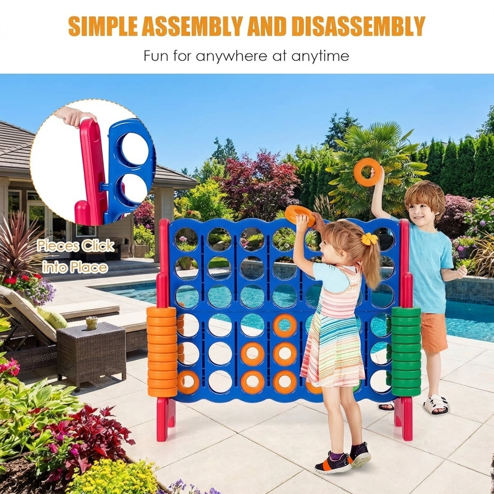 Redsmile Jumbo 4-to-Score Giant Game Set with 42 Jumbo Rings and Quick-Release Slider-Red Red - Outdoor Backyard Lawn Party Game for Kids Adults