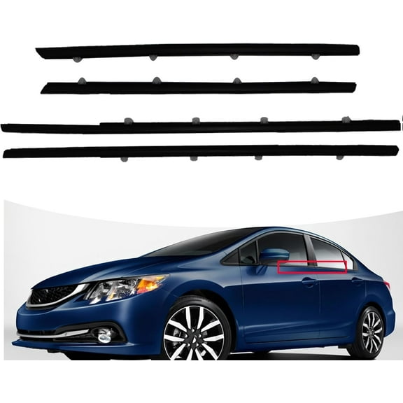 Waltyotur 4Pcs Black Weatherstrip Window Moulding Trim Seal Belt Replacement for 2012-2015 Civic