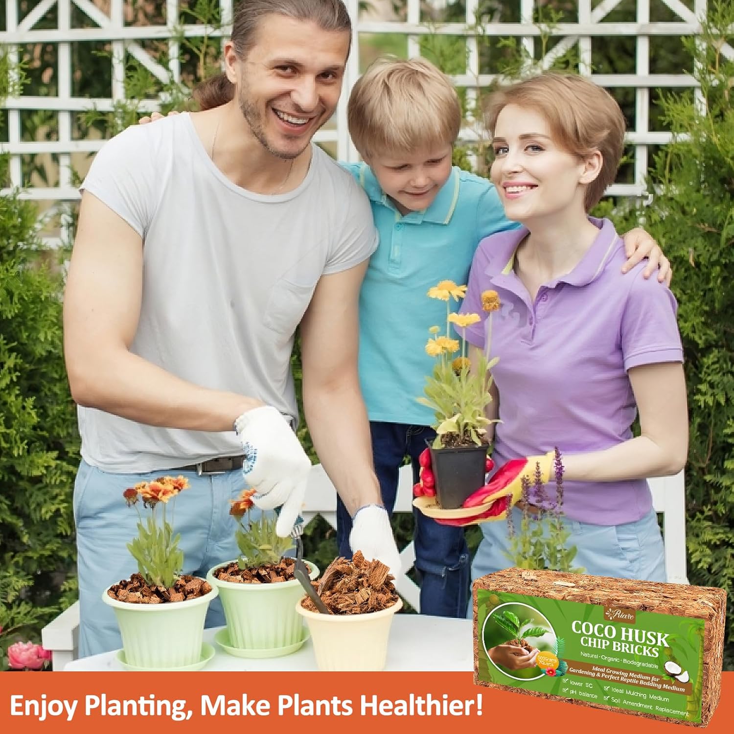 2 Pack Coco Chips Substrate for Plants- 2.2lb 100% Organic Coconut Husk Brick with Low EC and pH Balanced, High Expansion Coconut Substrate Coco Husk Mulch for Garden Flowers, Herbs, Planting
