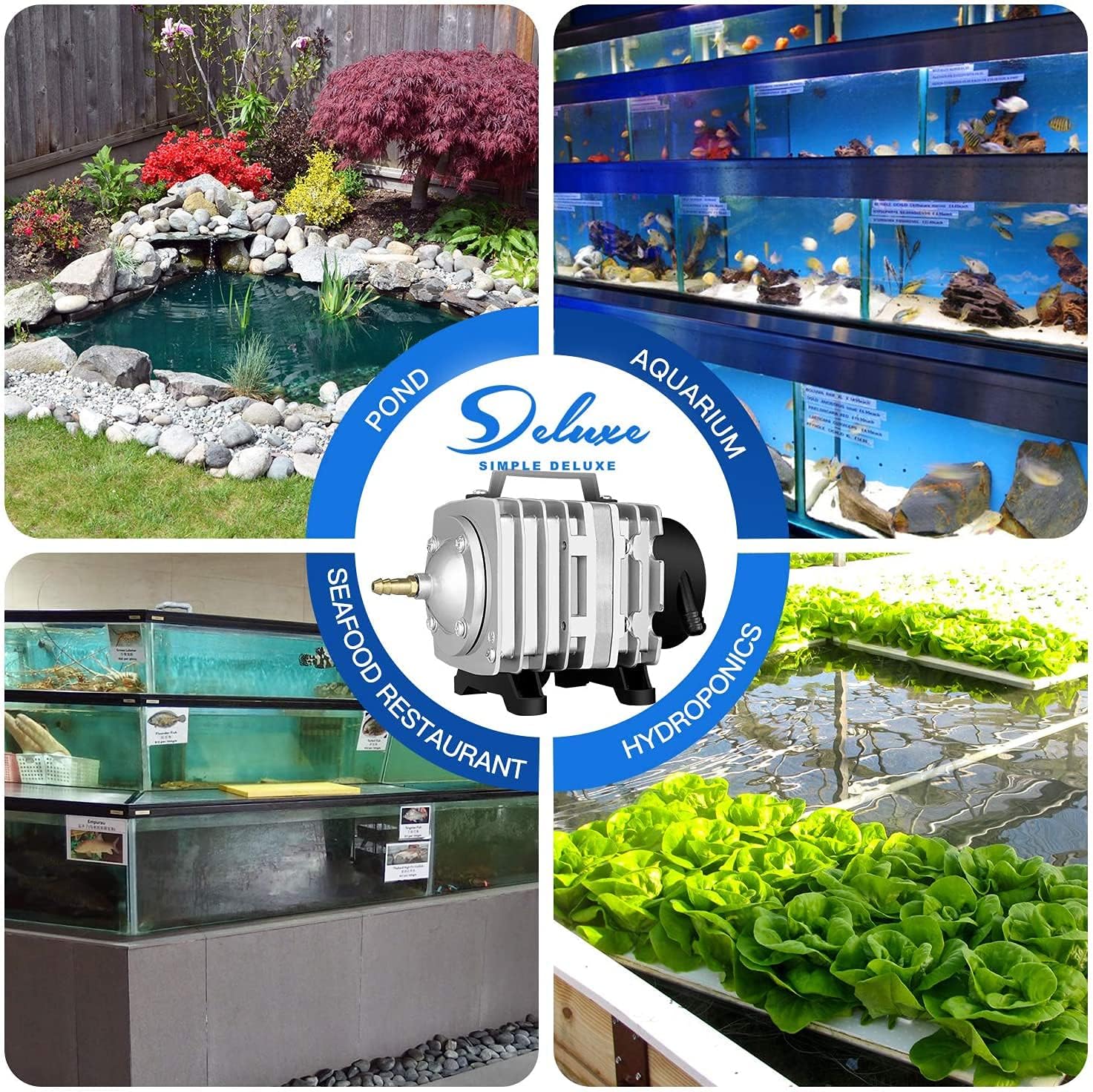 Simple Deluxe Commercial Air Pump 1030 GPH 35W 65L/Min 6 Outlets with Airline Tubing 25 ft for Aquarium, Pond, Silver