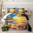 thumbnail image 2 of jejeloiu Sea Beach Sunset Quilt Full For Girls,Coastal Palm Seashell Full Bedspread Sets,Golden Yellow,3 Pieces, 2 of 7