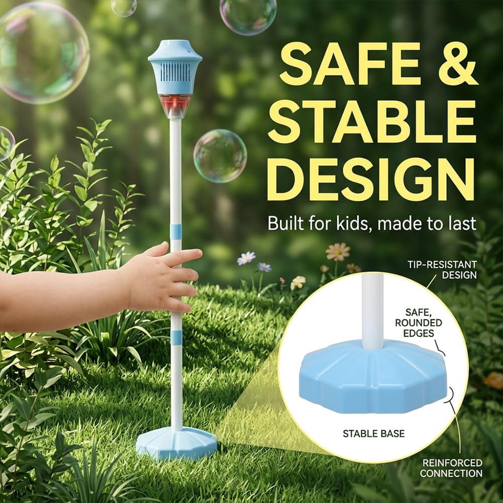Guvpev 2026 Upgraded Automatic Standing Bubble Machine, 3-Level Height Adjustable Up to 45 Inches, Portable Bubble Maker with Lights & Music for Outdoor Party, Wedding, Summer, Unique Gifts