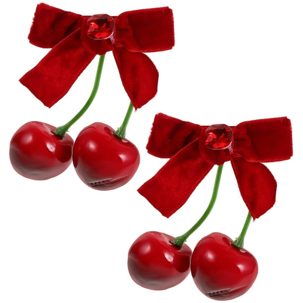 par de lindas pinzas para el cabello de cereza para niñas, lindos accesorios para el cabello de invierno, adorables pinzas para el cabello con lazo dulce para uso diario y festivo