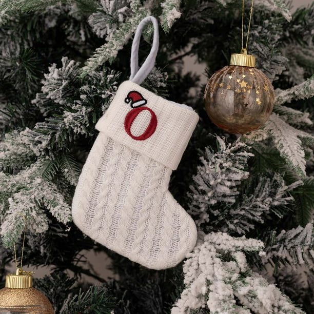 Calcetines Navideños de Punto, Bordado con Alfabeto Decorativo, Bolsa de Regalo Festiva, Medias de Lana para Decoración Navideña, Encantador Diseño de Enano, Navidad Blanca, Tamaño Mediano, 18 X 15 C