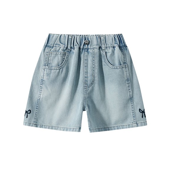 Ruyang Girls Bow Embroidery Jorts Jeans Shorts Baggy Bermuda Shorts Kids Girls Summer Cute Fit Denim Pants Fashion Causal Trouser