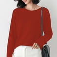 thumbnail image 4 of Fall Sweaters Women Cozy Knit Sweaters Loose Fit Round Neck Pullover Versatile Solid Layering Shirt Sweaters Red XL, 4 of 5