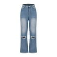 thumbnail image 4 of Idoravan Jeans for Women on Clearance Ripped Women's Solid Color Button Zipper Pockets Unedged Puncture Length Pants Jeans, 4 of 6