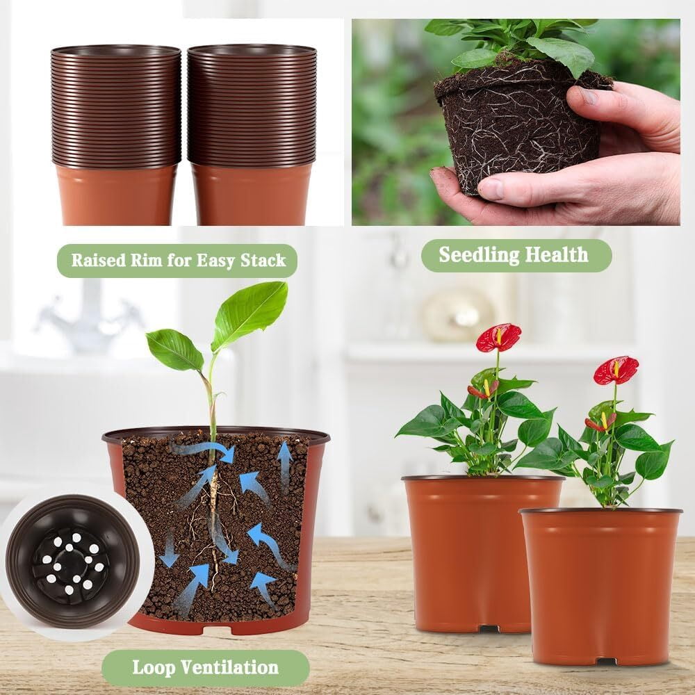 6" Plastic Plant Nursery Pot/Pots,200 Pack Plant Pot with Drainage,Seedlings Flower Plant Container (Red) Seed Starting Pots Indoor Outdoor