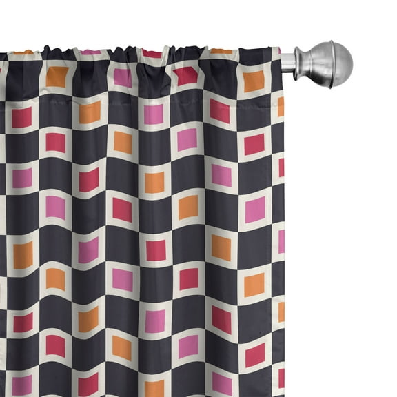 Ambesonne Geometric Curtains, Grid Vivid Squares, Pair of 28"x84", Multicolor