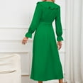 thumbnail image 4 of ylioge Fall Wedding Guest Dresses, Womens Elegant Slim Fit Long Lantern Sleeve V Neck High Waist Swing Side Slit Hem with Bow Belt Solid Color Maxi Formal Gowns and Evening Dress Fall, 4 of 7