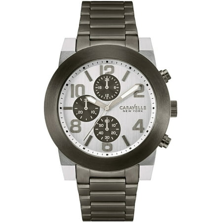 Caravelle New York Chronograph Stainless Steel Case and Bracelet Silver Dial Black Watch - 45A127