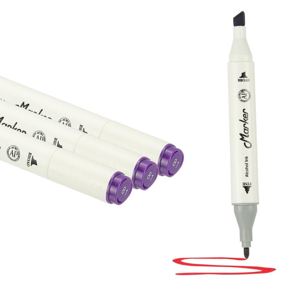 Dual Tip Markers, 3 Pcs Dual Tip Alcohol Markers Set White Barrel with Brush Tip and Fine Tip for Illustration Artist Adult Coloring Drawing Permanent Sketching, Purple
