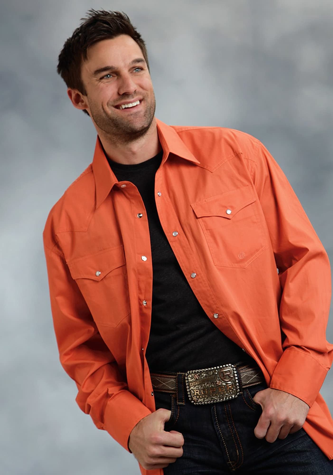 Basic Solid Long Sleeve Western Shirt 