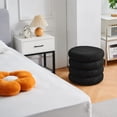 thumbnail image 3 of MIDODO Modern Round Storage Ottoman, Sherpa Footstool, Multifunctional  Teddy Vanity Stool with Flip-Top Tray, Makeup Chair, 3 of 8