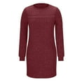 thumbnail image 4 of FRSASU Womens Long Sleeve Winter Dresses Flowy Casual Ribbed Knit Crew Neck Lace Patchwork Sweater Dress Wine, 4 of 9