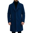 thumbnail image 4 of Men Long Overcoat Lapel Collar Button Front Oversized Jacket with Pocket,Warm Windproof Fall Winter Daily Casual Comfy Wear,Blue,3XL, 4 of 9