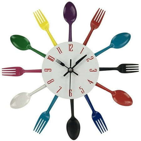 BallsFHK Multicolor Home Decoration Cutlery Kitchen Utensil Spoon Fork Clock Wall Clock
