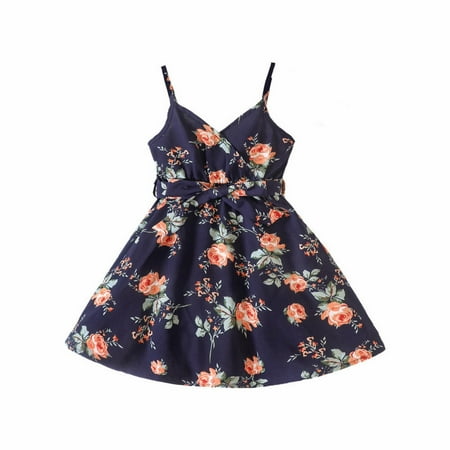

Kids Summer Style Sling Rose Printed V-Neck Dress Fashion Casual Dress 2-7 Years Old Baby Sundress Streetwear