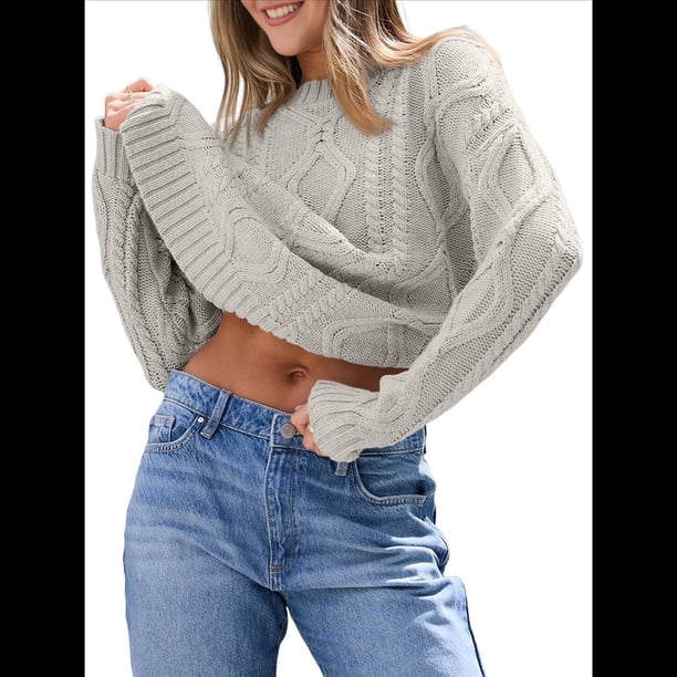 Suéteres de Cuello Redondo de Punto Extragrandes para Mujer Gris XL