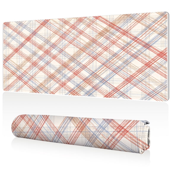 LIVEKEY Plaid Design Mouse Pad 80x40cm Extra Large Non Slip Rubber Base Stitched Edges Durable Easy Clean Full Desk Mat for Gaming and Office Computer Setup