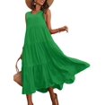thumbnail image 2 of Women Solid Color Casual Midi Dress Green XL, 2 of 7