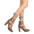 thumbnail image 2 of Breckelles GK64 Women Faux Suede Ghillie Tie Lace Up Chunky Heel Pump, 2 of 3