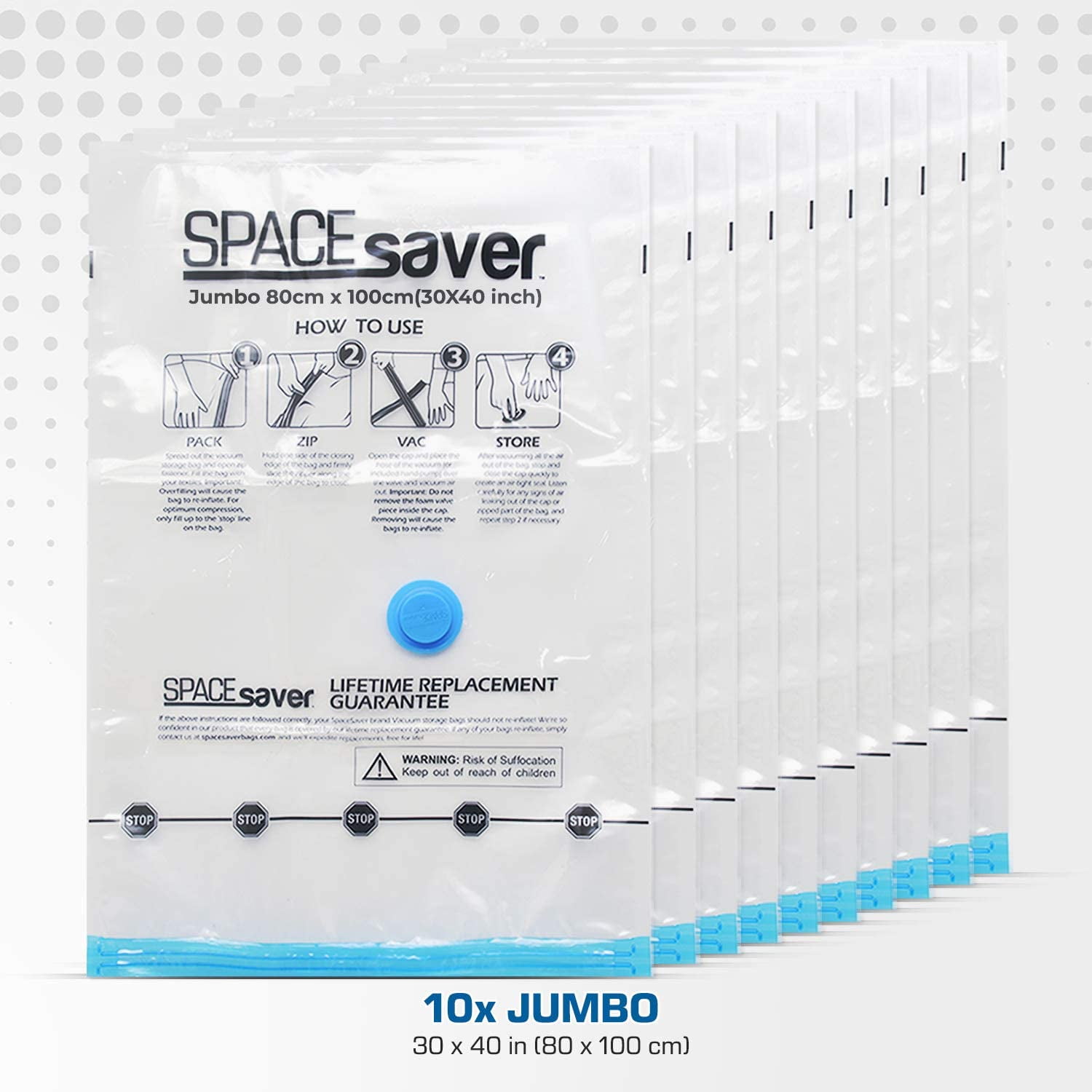 Spacesaver Premium Vacuum Storage Bags. 80% More Storage! Hand-Pump for Travel! Double-Zip Seal and Triple Seal Valve! (Jumbo 10 pack)
