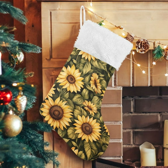 RMDQTR Christmas Stockings for Xmas Gifts - Large Size Festive Holiday Decor for Family Sunflowers Painted