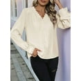 thumbnail image 2 of Womens Button Down Shirts Lace Cuff Long Sleeve Chiffon Dressy Tops Band Collar Fall Business Casual Blouses  M, 2 of 7
