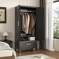 thumbnail image 6 of 71" Tall Metal Wardrobe Cabinet with Drawer and Hanging Rod, 2 Doors Armoire Wardrobe Closet with Shelf for Bedroom, Office, Laundry Room, Black, 6 of 13