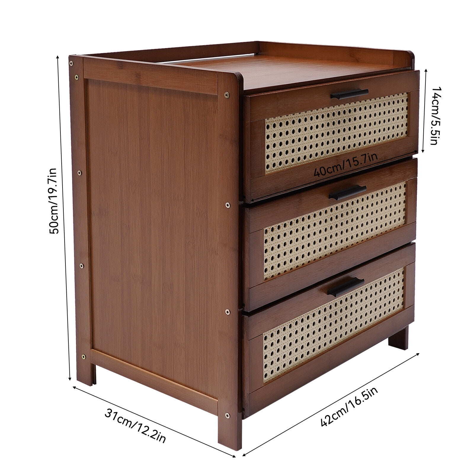 Miumaeov Wooden Bedroom Bedside Cabinet Furniture Storage Nightstand Side Table+3 Drawers