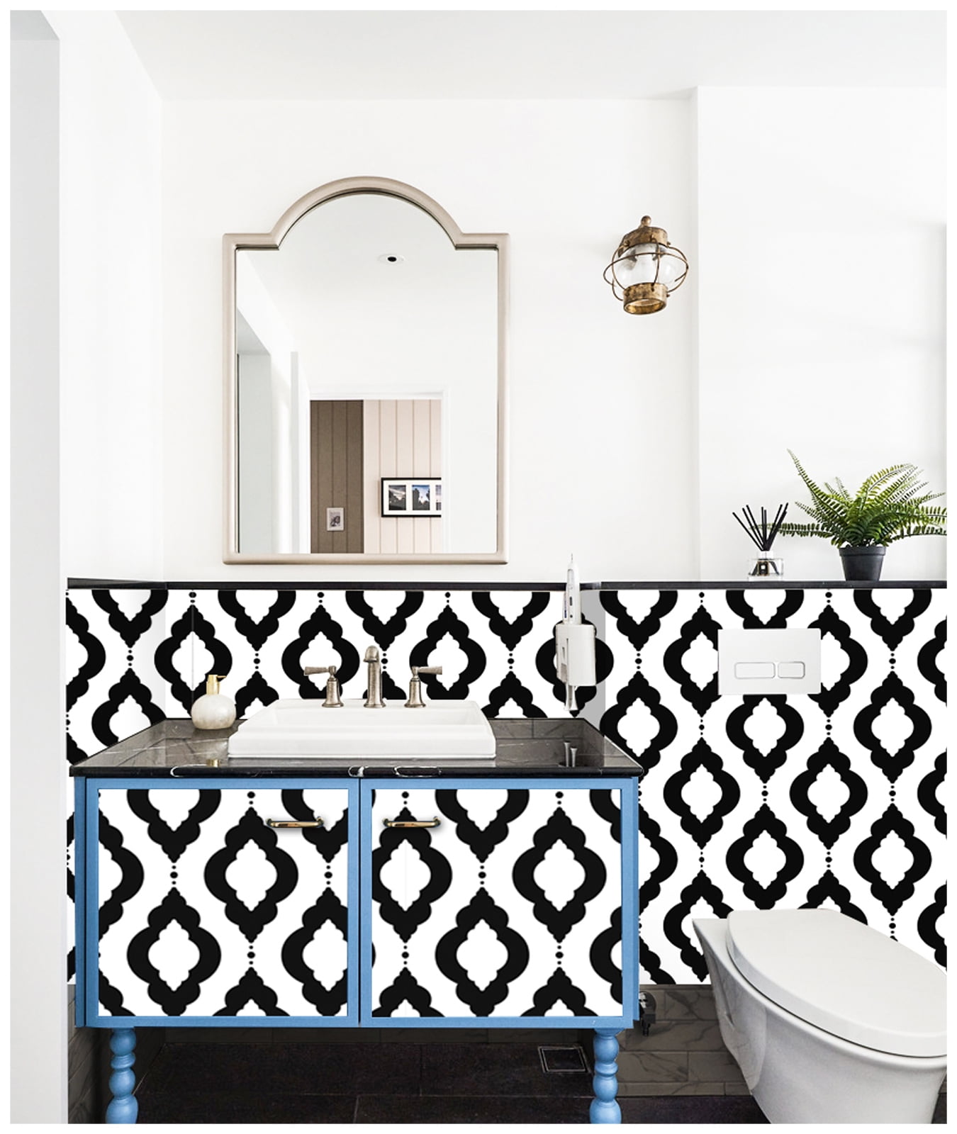 Peel and Stick Wallpaper Removable Black/White Trellis Mural Home Wall Decor 17.7in x 9.8ft