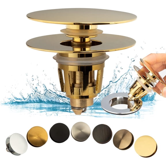 Universal Bathroom Sink Drain Stopper, Fits Most Pop-Up Drains for Vessel Sink Lavatory Vanity, Sink Drain Strainer with Detachable Hair Catcher, Tested by Plumber in US (Polished Brass)