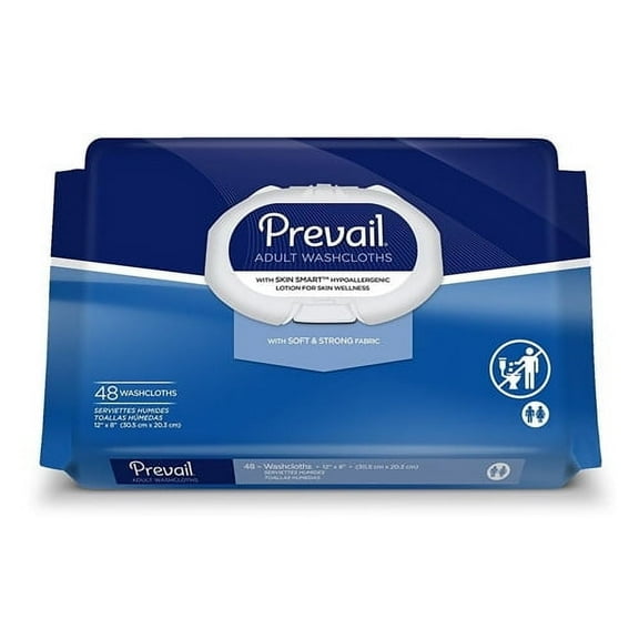 Prevail Soft Fabric Adult Washcloths With Press N Pull Lid, Size: 8 X 12 Inches - 48 Ea, 2 Pack
